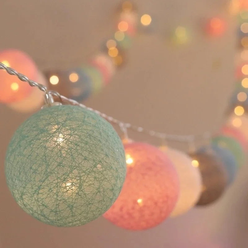 Christmas Cotton Ball Decorative String Light Handmade DIY Thread Royal Lights & Home Decor