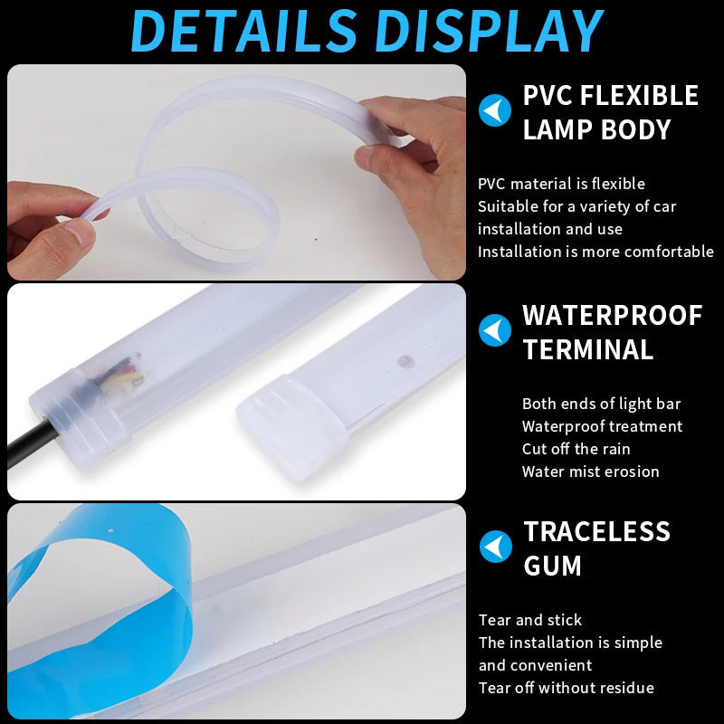 2pcs LED DRL Car Daytime Running Light Flexible Waterproof Strip Royal Lights & Home Decor