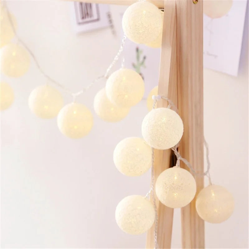 Christmas Cotton Ball Decorative String Light Handmade DIY Thread Royal Lights & Home Decor