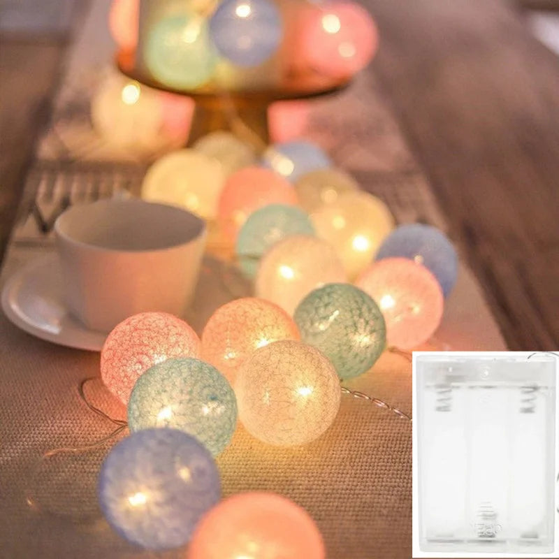 Christmas Cotton Ball Decorative String Light Handmade DIY Thread Royal Lights & Home Decor
