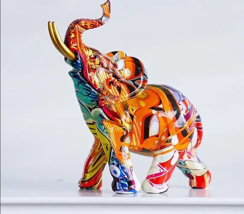 Resin Colorful Transfer Printed Elephant Figurines