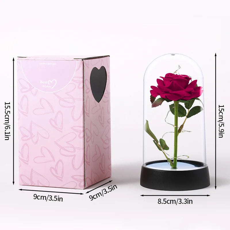 Artificial Rose Flowers Eternal Rose LED Light Foil Flower in Glass Cover