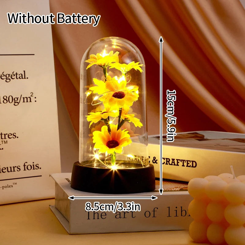 Artificial Rose Flowers Eternal Rose LED Light Foil Flower in Glass Cover