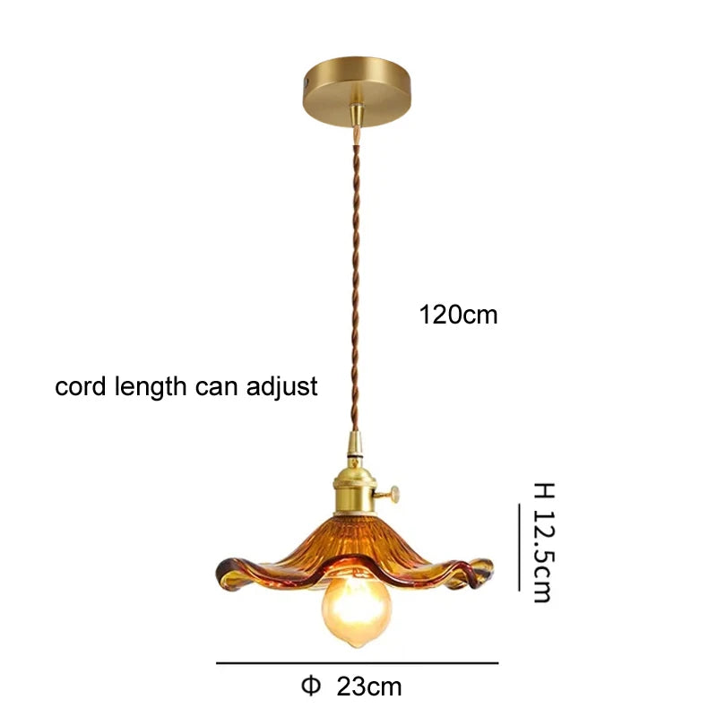 LED Pendant Light Fixture Colorful Glass Copper Hanging Lamp