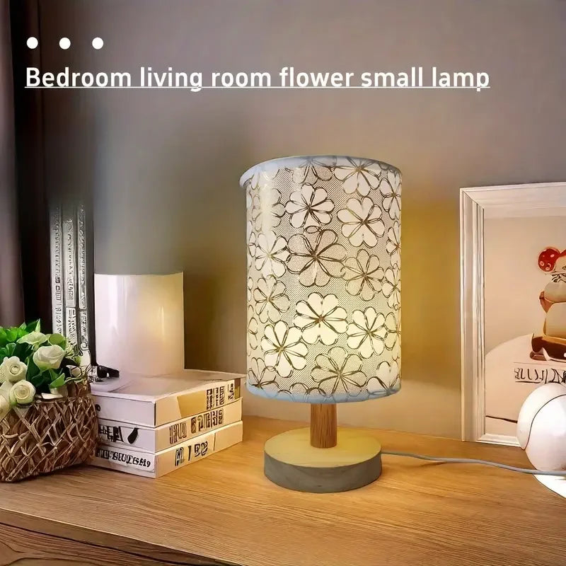 Simple cloth cover table lamp wooden base, USB power supply