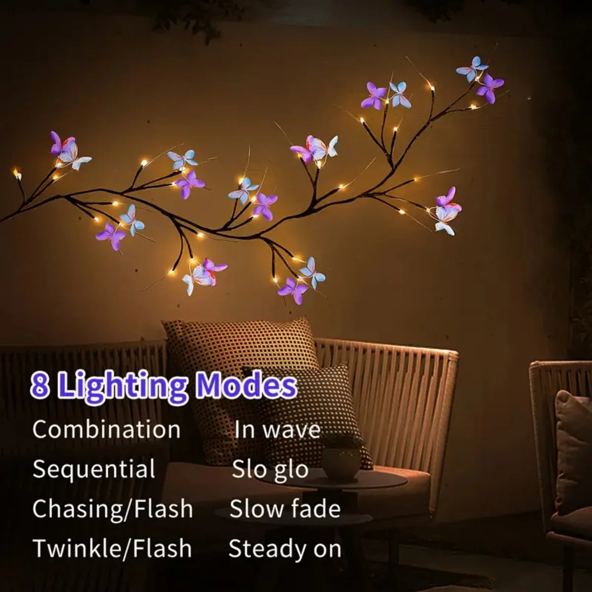 30LED Enchanted Willow Vine Light With Butterfly USB Powered 8 Lighting Modes & Waterproof Royal Lights & Home Decor