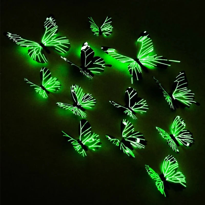 New 12Pcs Fashion 3D Luminous Butterfly Creative Wall Sticker Royal Lights & Home Decor