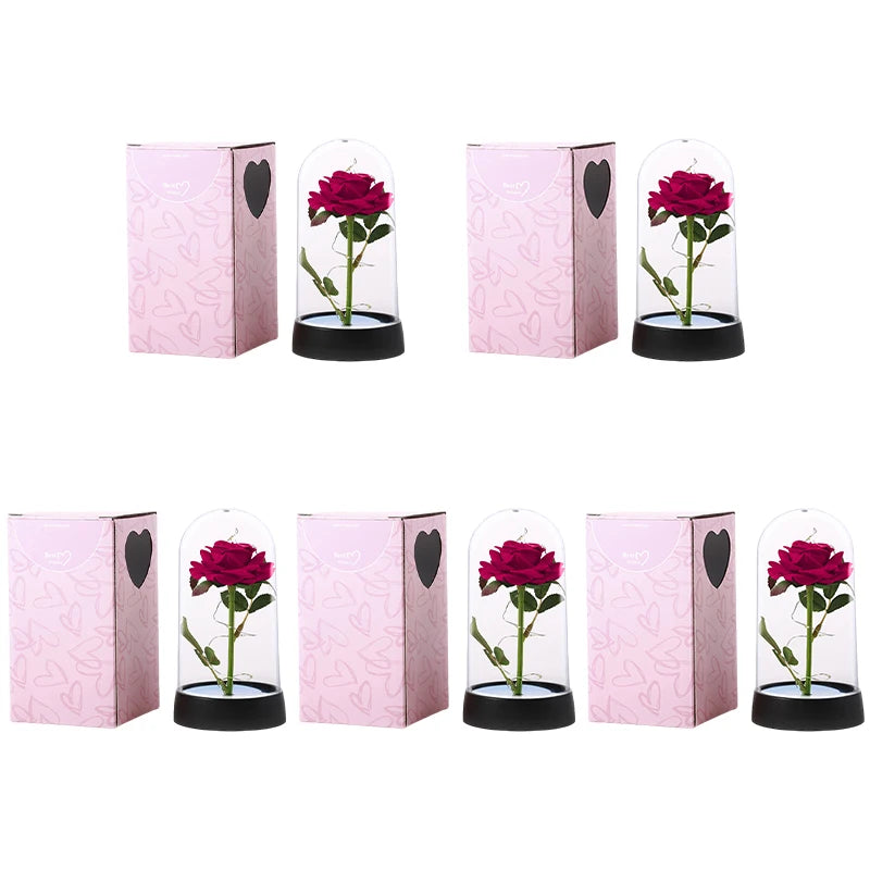 Artificial Rose Flowers Eternal Rose LED Light Foil Flower in Glass Cover