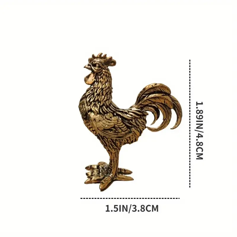 Pure Brass Rooster Figurine - Intricate Golden Animal Brass Home Decor