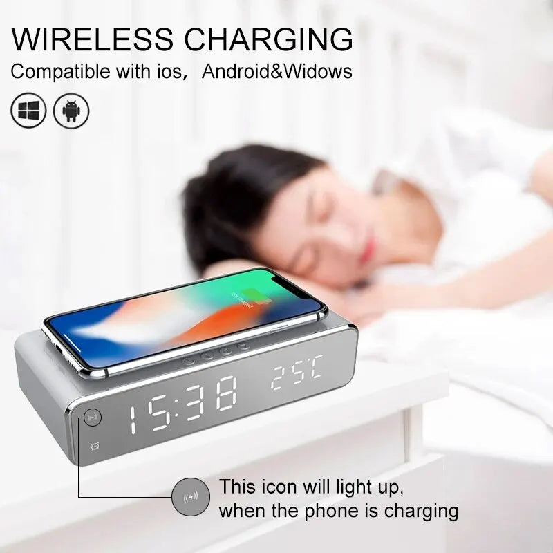 Wireless Charger Time Alarm Clock LED Digital Thermometer Royal Lights & Home Decor