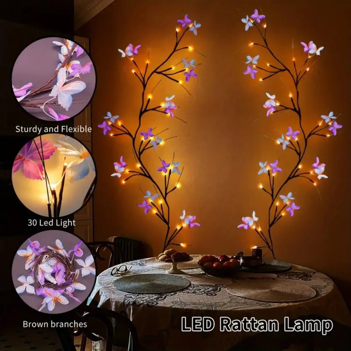30LED Enchanted Willow Vine Light With Butterfly USB Powered 8 Lighting Modes & Waterproof Royal Lights & Home Decor