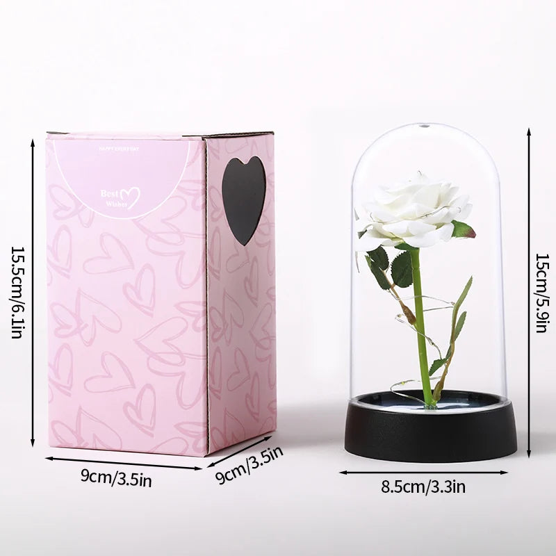 Artificial Rose Flowers Eternal Rose LED Light Foil Flower in Glass Cover