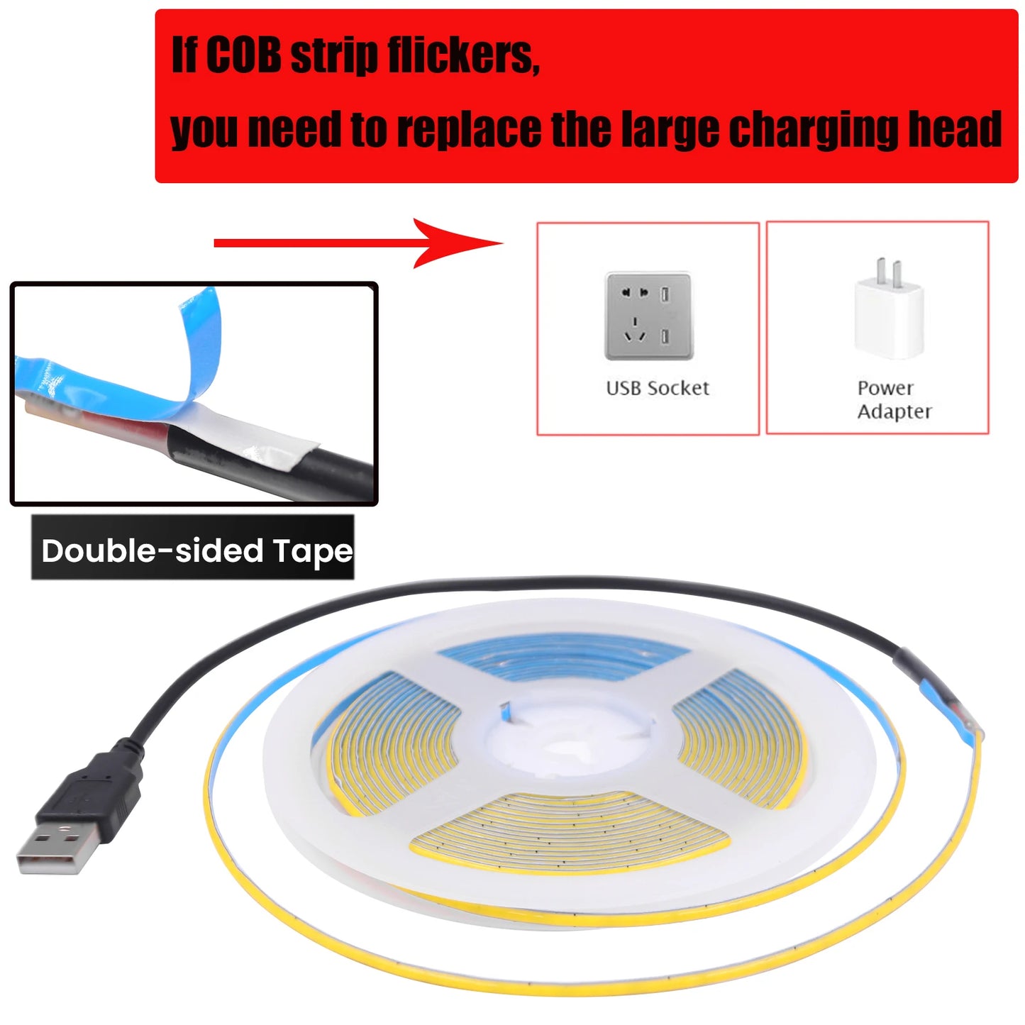 DC 5V USB COB Strip Flexible Ribbon Rope