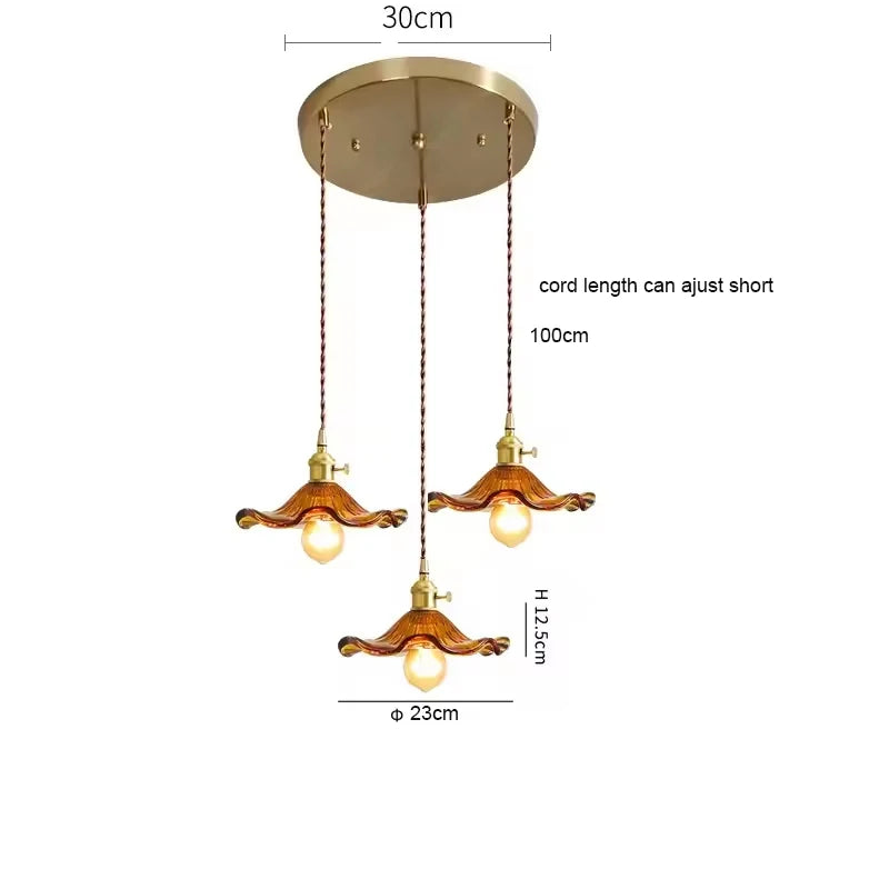 LED Pendant Light Fixture Colorful Glass Copper Hanging Lamp
