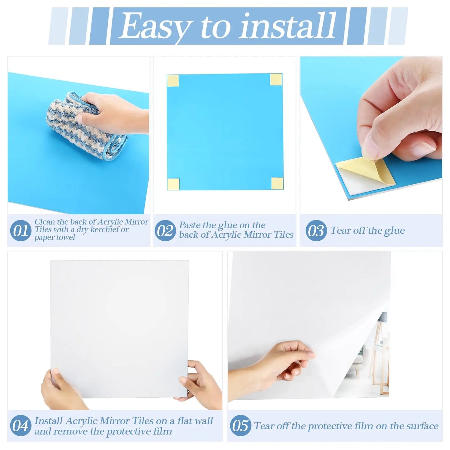 4PCs 3D Mirror Wall Stickers Royal Lights & Home Decor
