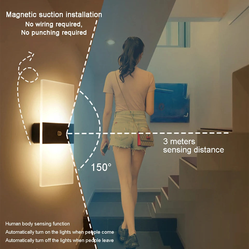 USB Recharge Wall Lamp Touch Motion Sensor Switch Indoor Royal Lights & Home Decor
