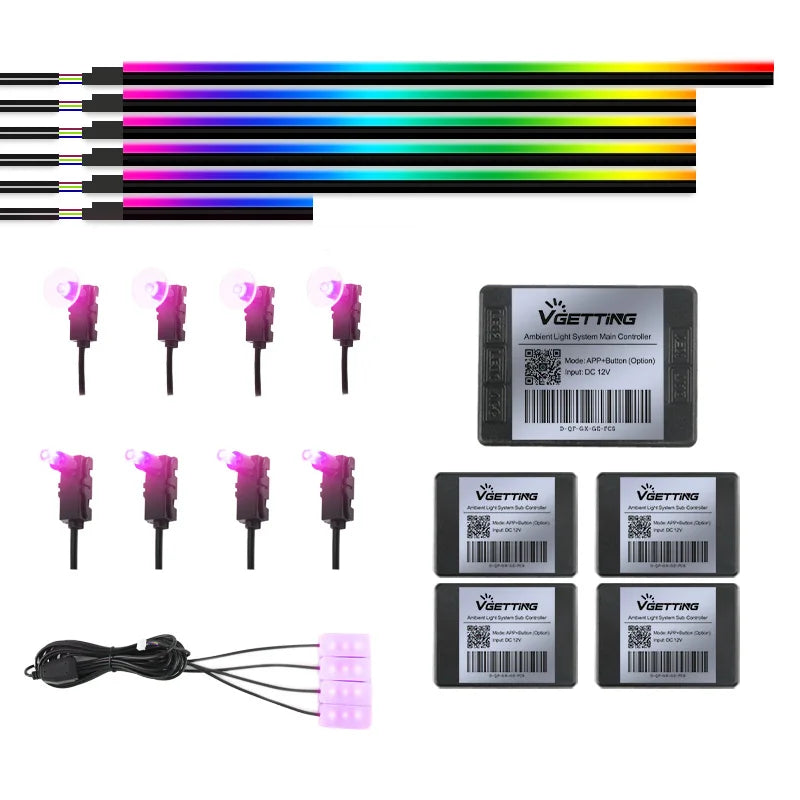 Full Color Streamer Car Ambient Lights RGB 64 Color Universal LED Interior Royal Lights & Home Decor