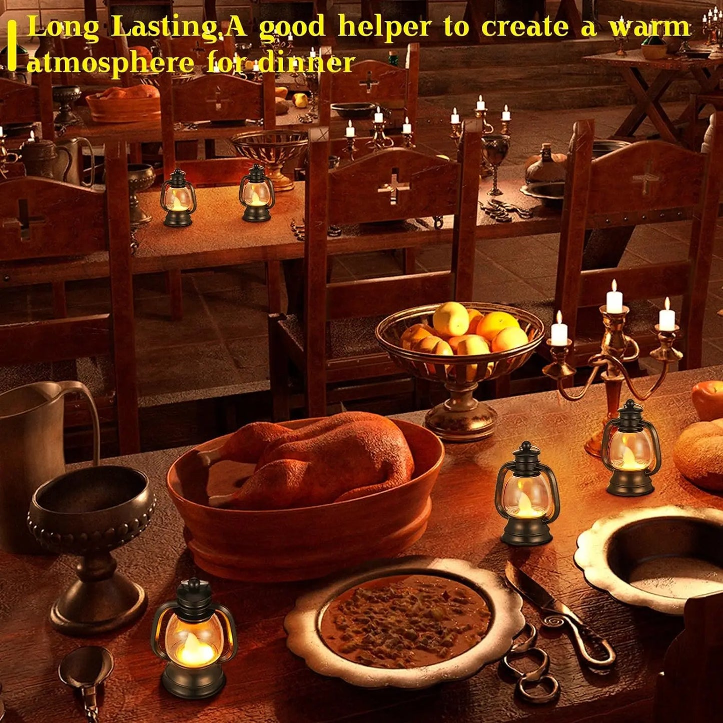 12 Pcs Decorative with LED Candle 4 Inch Small Hanging Lantern