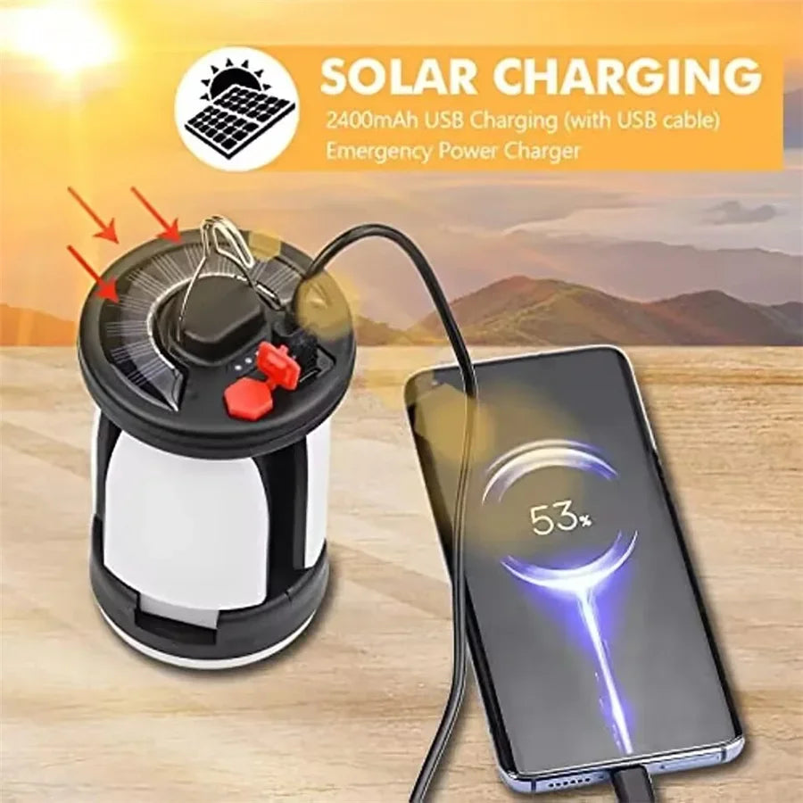 Solar Led Camping Light Outdoor Foldable Tent Lamp USB Rechargeable
