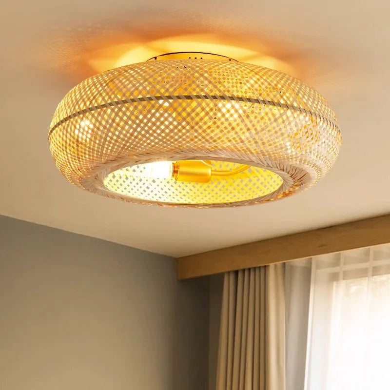 Silent Ceiling Fan Fans With Lights Remote Control Lamp 50cm Air Invisible Blades Retractable Royal Lights & Home Decor