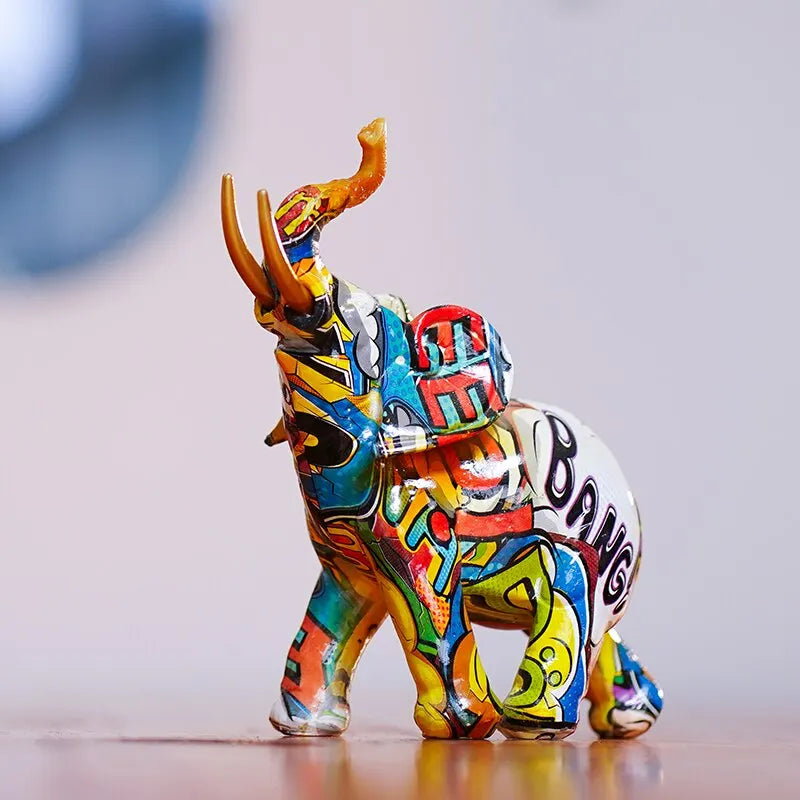 Resin Colorful Transfer Printed Elephant Figurines - Royal Lights & Home Decor