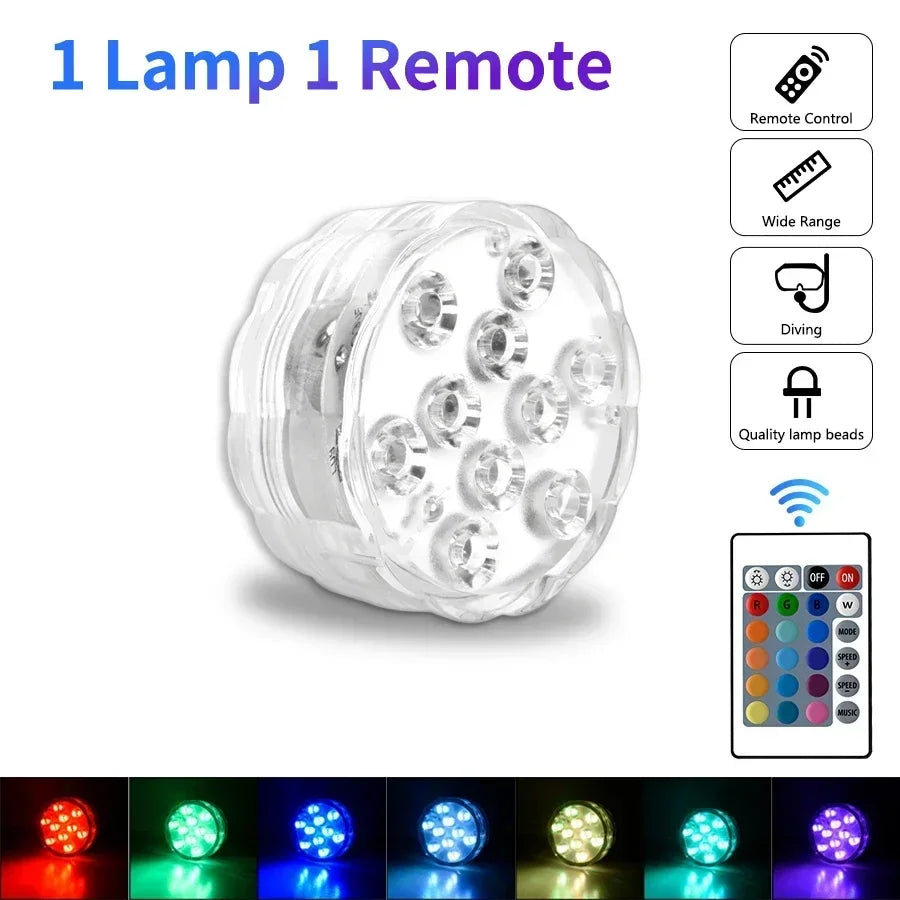 LED RGB Underwater Lights with Magnetic Suction Cups 16 Color Lights