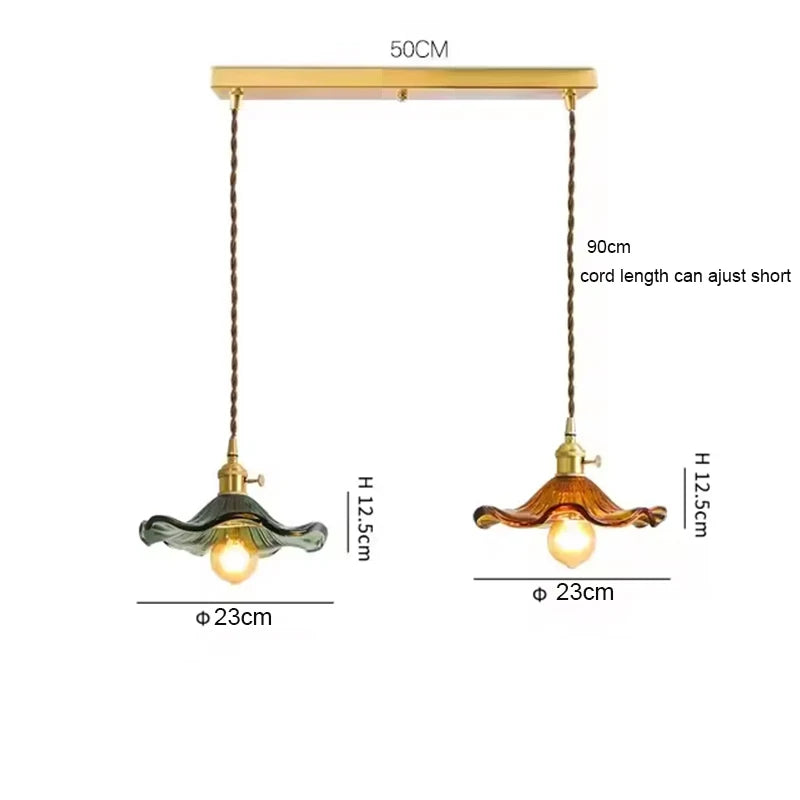 LED Pendant Light Fixture Colorful Glass Copper Hanging Lamp