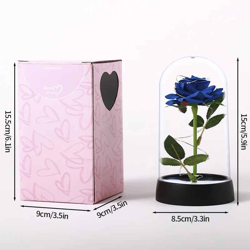 Artificial Rose Flowers Eternal Rose LED Light Foil Flower in Glass Cover