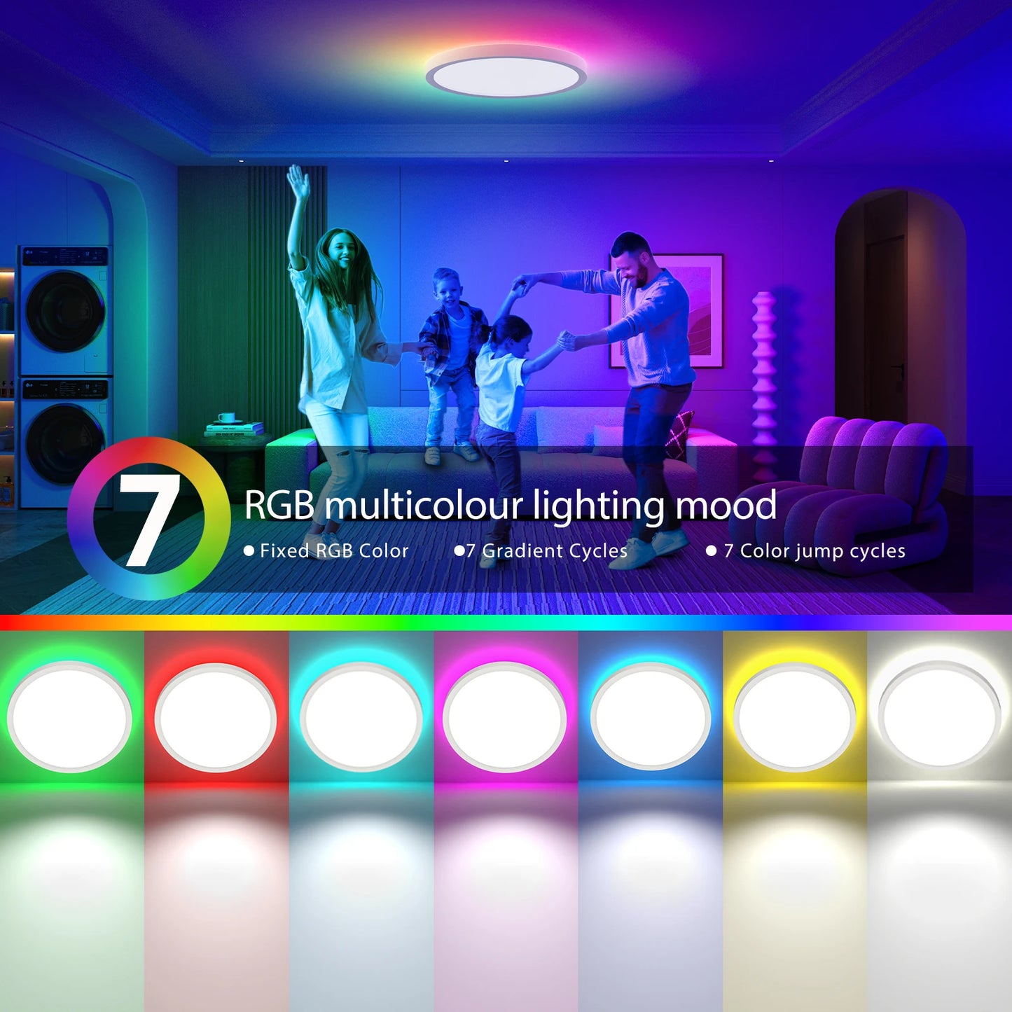 220V LED Ceiling Light Dimmable With Remote Control RGB 3000K-6500K Round Lamp