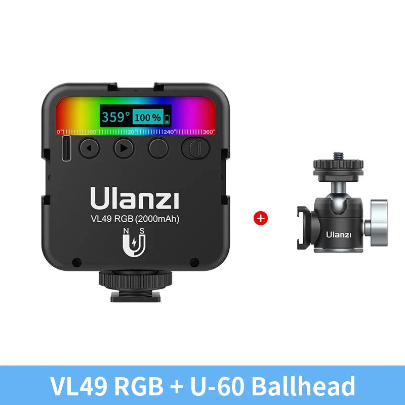 Full Color RGB LED Video Light 2500K-9000K 800LUX Magnetic