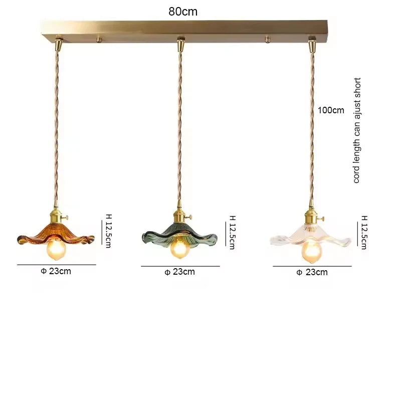 LED Pendant Light Fixture Colorful Glass Copper Hanging Lamp