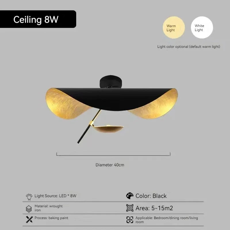 Modern Curved Chandeliers French Hat Art Design Eye Protection LED