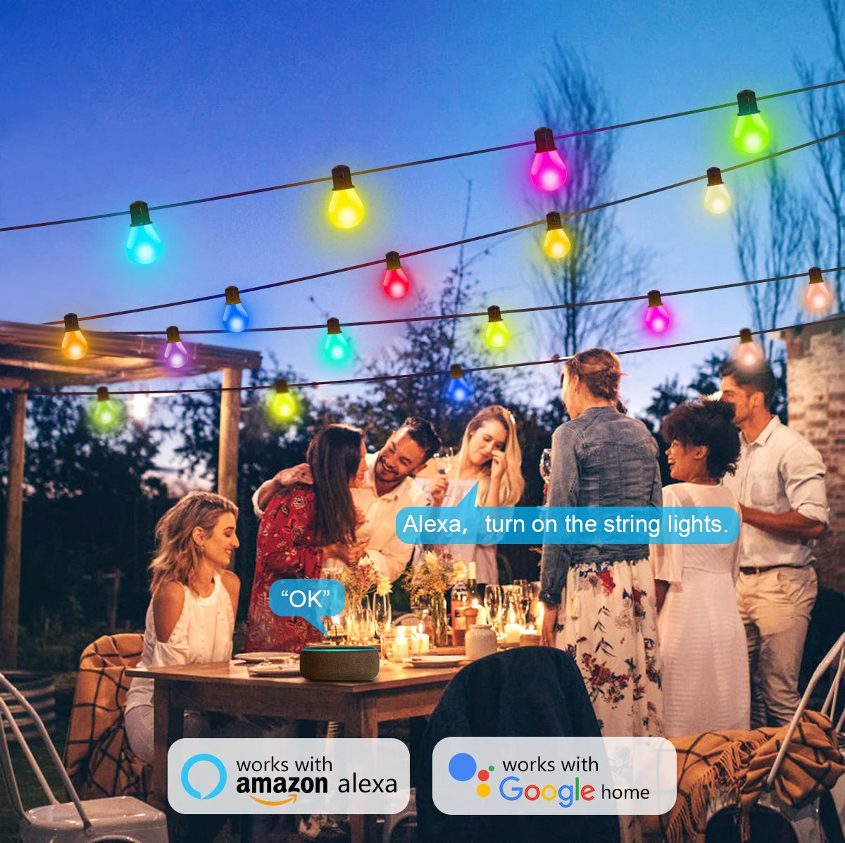 Smart WIFI G40 LED Bulb String Light USB 15M 25 Blubs Fairy Lights Royal Lights & Home Decor