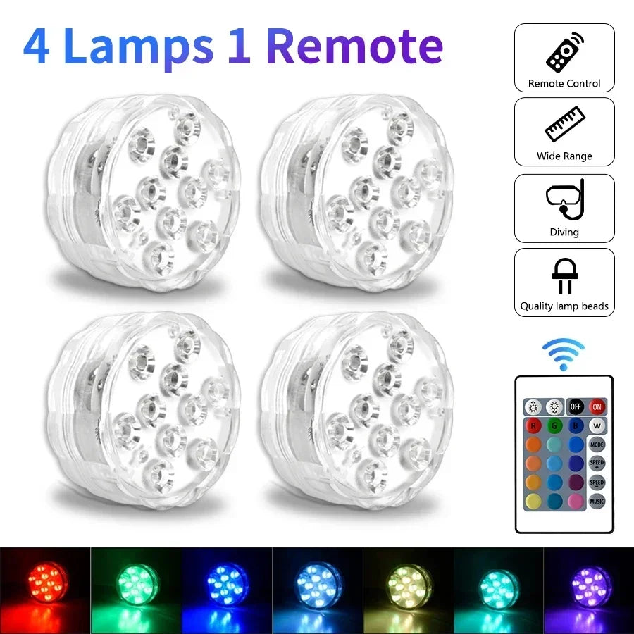 LED RGB Underwater Lights with Magnetic Suction Cups 16 Color Lights