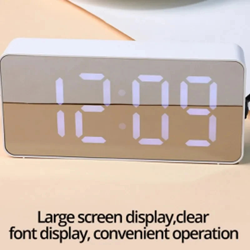 White LED Mirror Table Clock Snooze Display - Royal Lights & Home Decor