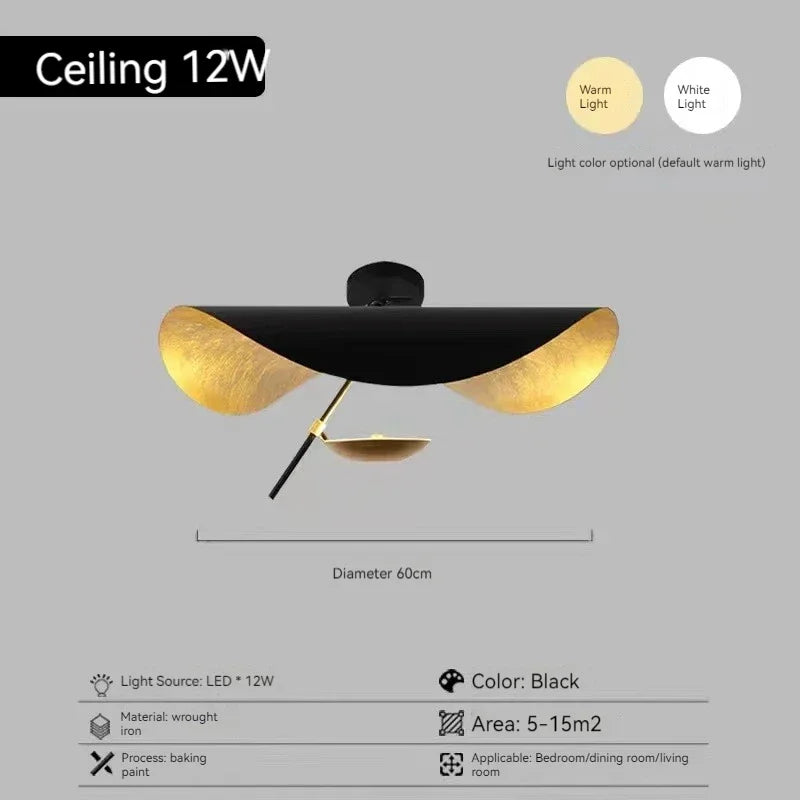 Modern Curved Chandeliers French Hat Art Design Eye Protection LED