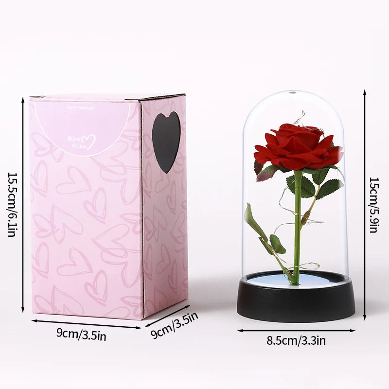 Artificial Rose Flowers Eternal Rose LED Light Foil Flower in Glass Cover