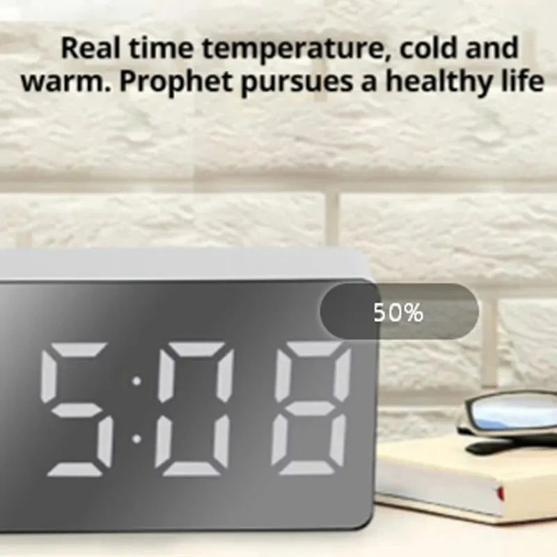White LED Mirror Table Clock Snooze Display - Royal Lights & Home Decor