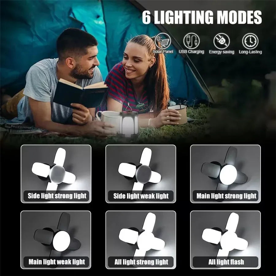 Solar Led Camping Light Outdoor Foldable Tent Lamp USB Rechargeable