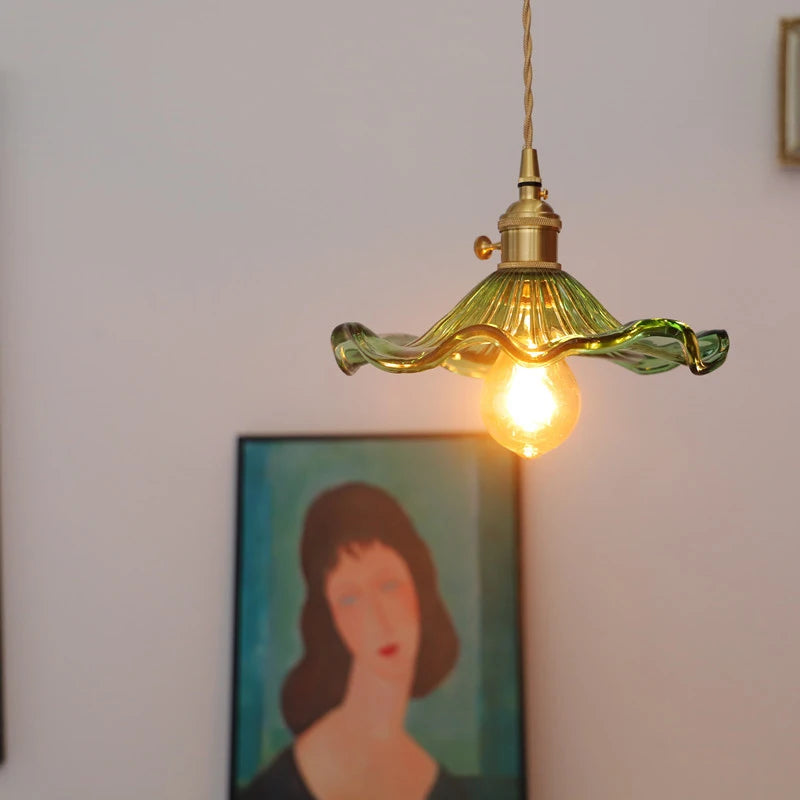 LED Pendant Light Fixture Colorful Glass Copper Hanging Lamp