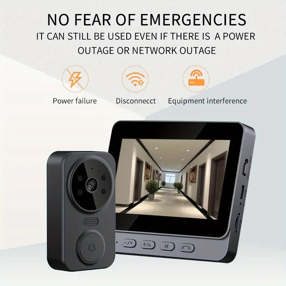 Two-Way Intercom HD Wireless Video Doorbell with 4.3'' IPS Screen
