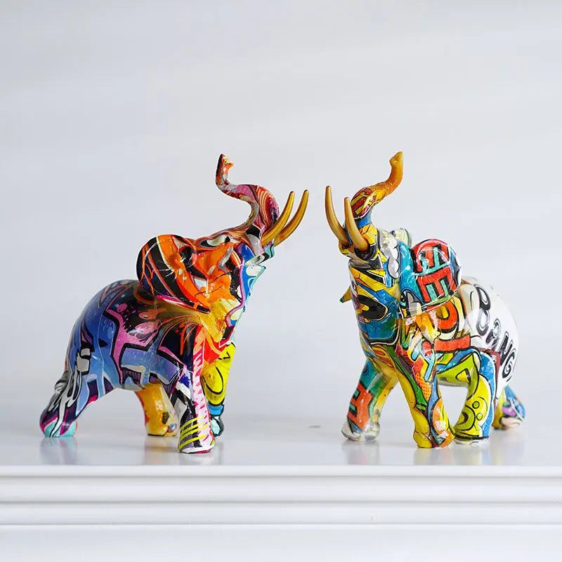 Resin Colorful Transfer Printed Elephant Figurines