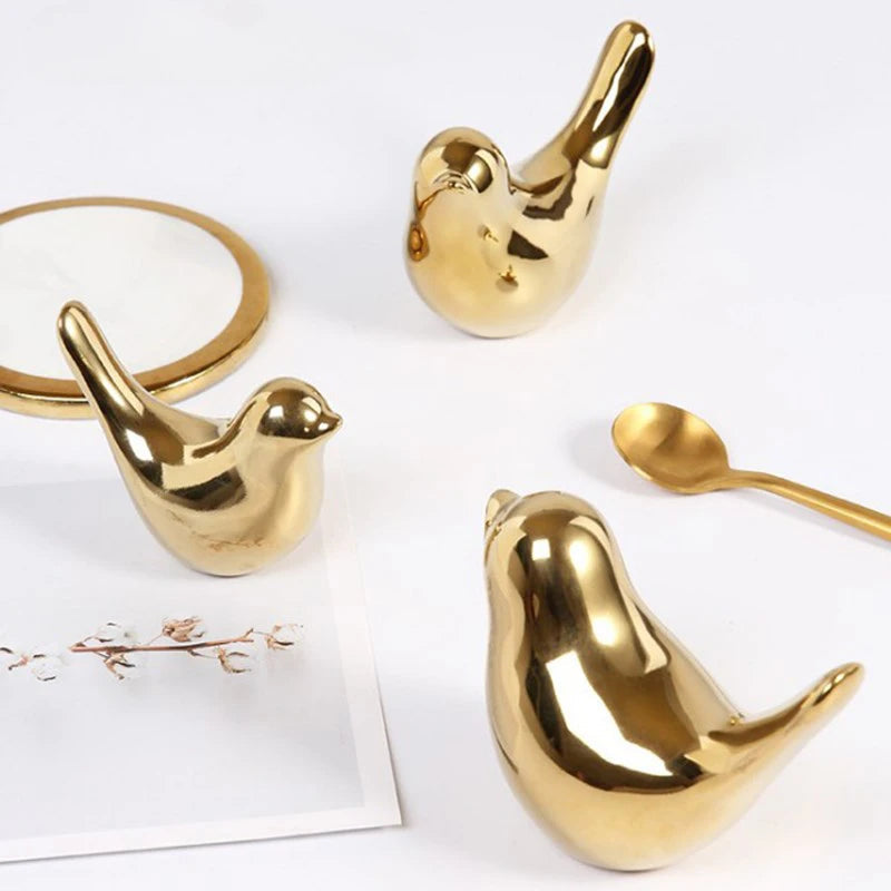 Bird Figurine 4 Sizes Ceramic Gold Animal Statue Royal Lights & Home Decor