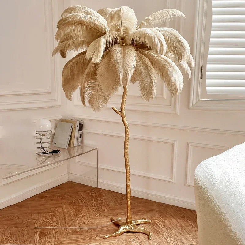 Ostrich Feather Led Floor Lamp Copper Resin