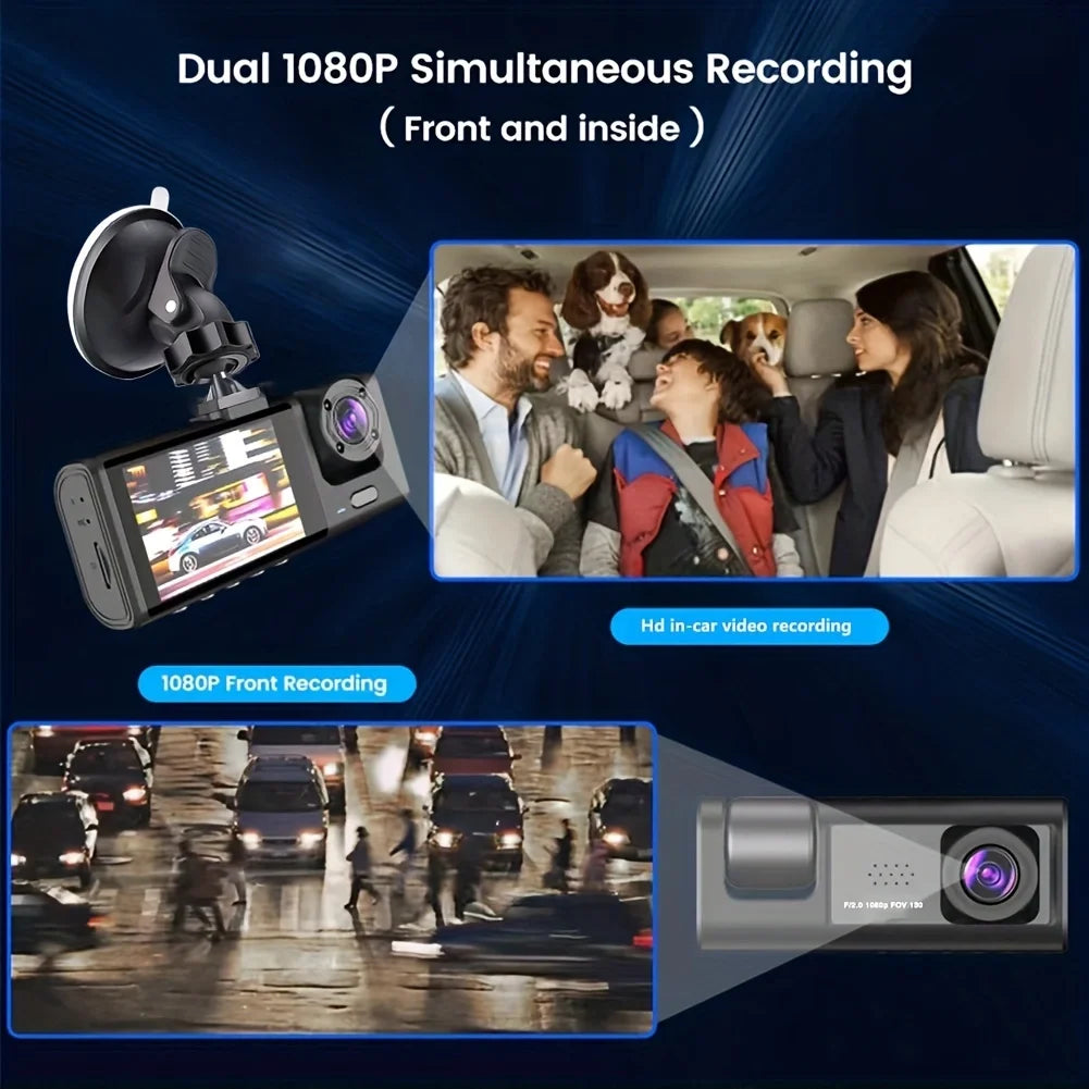 Dash Cam W/ IR Night Vision Loop Recording & 2" IPS Screen 1080P 3 Camera Royal Lights & Home Decor