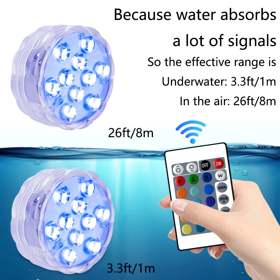 LED RGB Underwater Lights with Magnetic Suction Cups 16 Color Lights