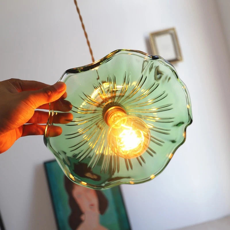 LED Pendant Light Fixture Colorful Glass Copper Hanging Lamp