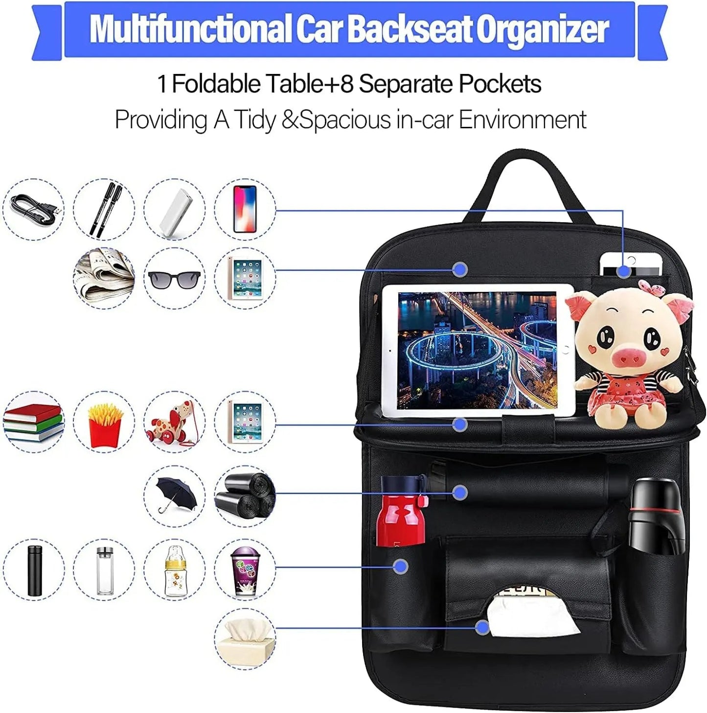 Car Seat Back Organizer with Foldable Table try Royal Lights & Home Decor