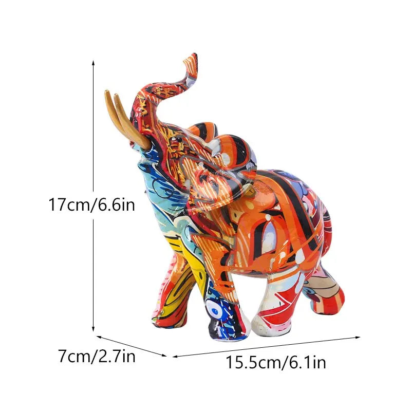 Resin Colorful Transfer Printed Elephant Figurines - Royal Lights & Home Decor