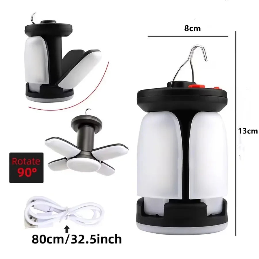 Solar Led Camping Light Outdoor Foldable Tent Lamp USB Rechargeable